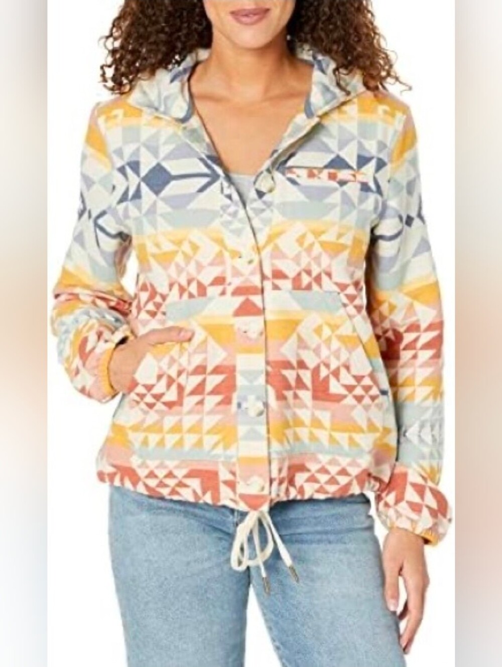 Pendleton Geometric Hooded Utility Jacket in Yellow, Rust & Blue